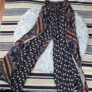American Eagle Outfitters Black and Brown Patterned Wide-Leg Pants